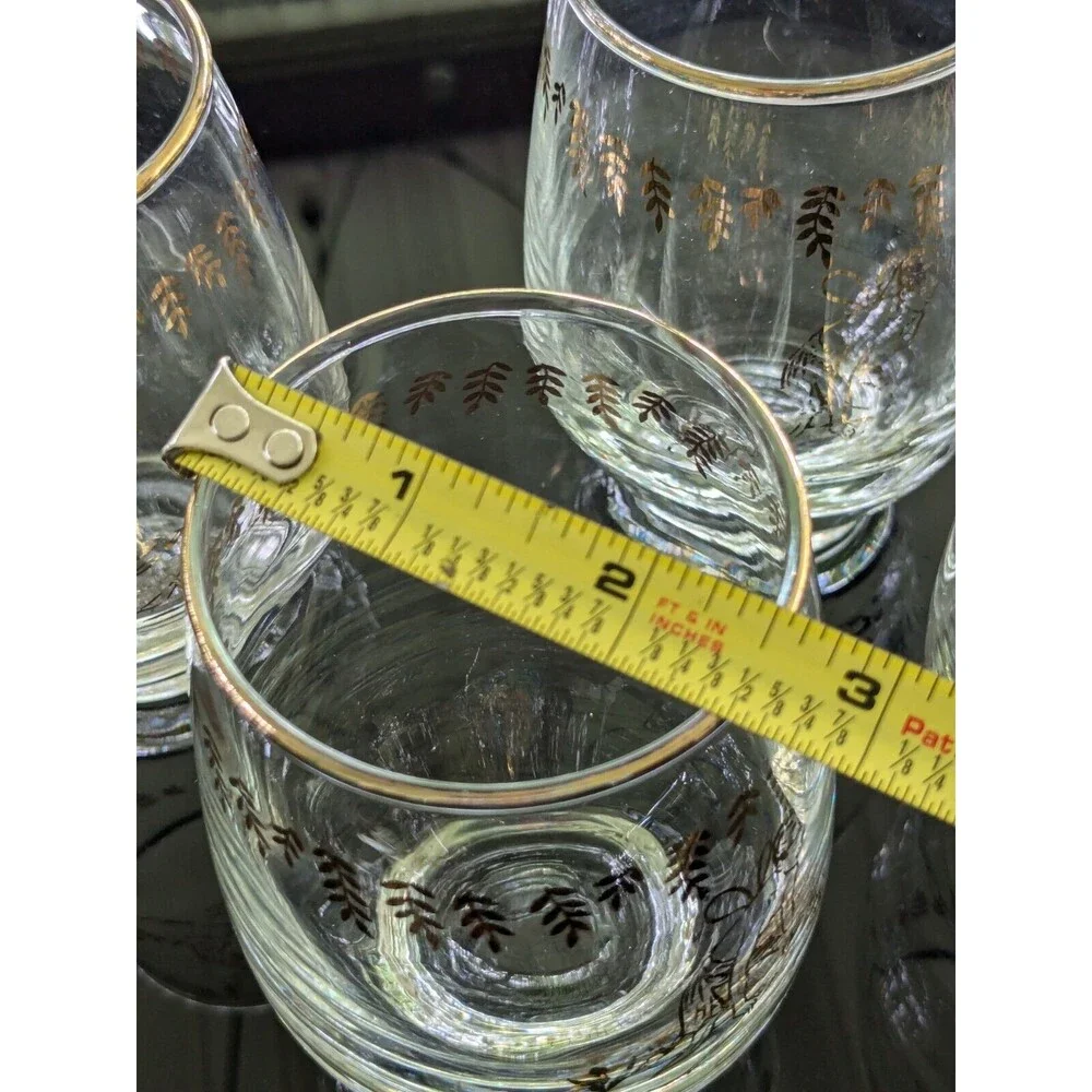 White Rock Tumblers Set 4 Nymph Fairy VTG GingerAle Gold Paint Glass MCM 50s 60s
